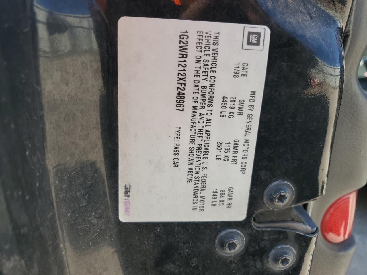 1999 Pontiac Grand Prix Gtp VIN: 1G2WR1212XF248967 Lot: 81386945