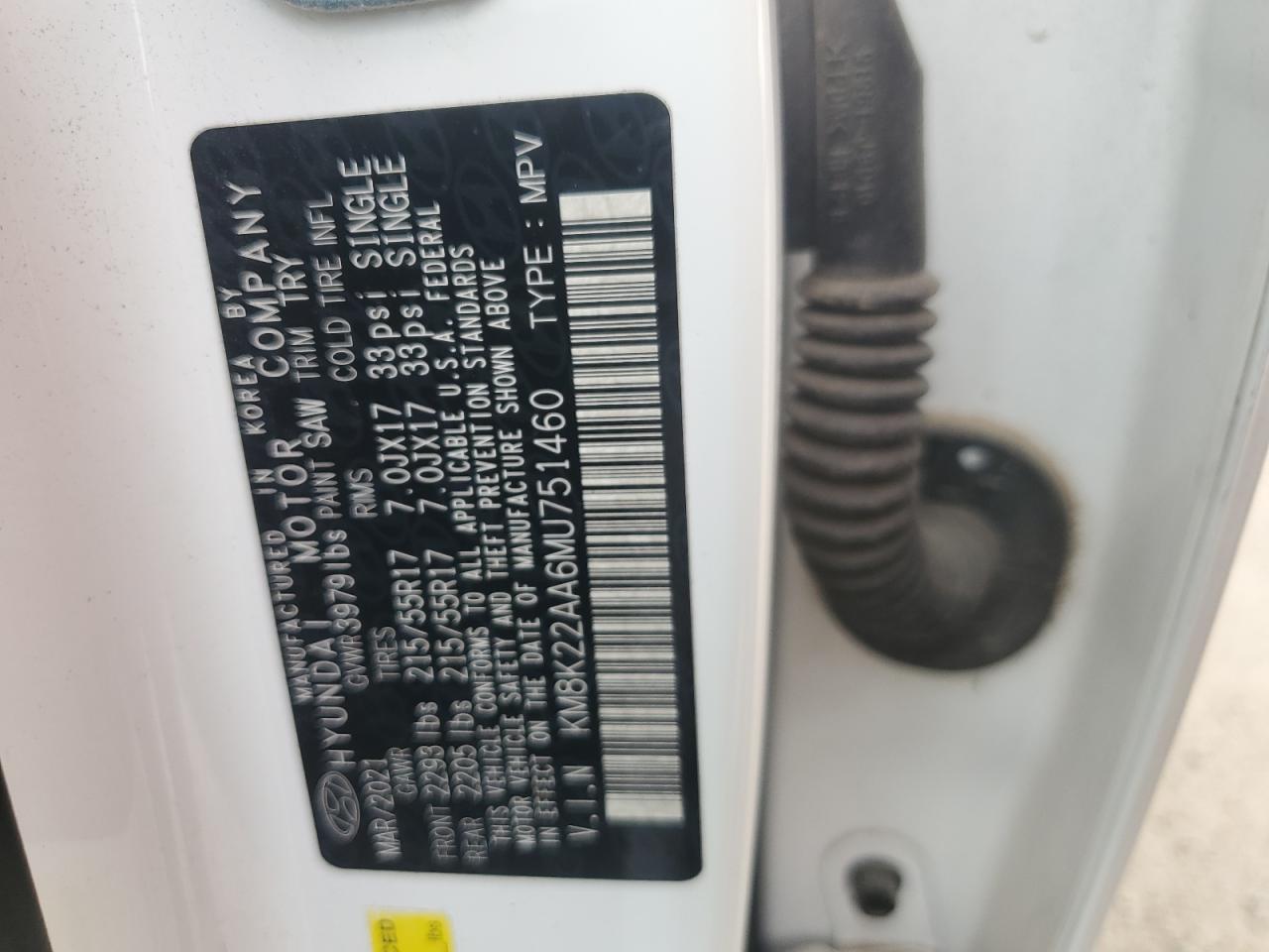 2021 Hyundai Kona Sel VIN: KM8K22AA6MU751460 Lot: 71706115