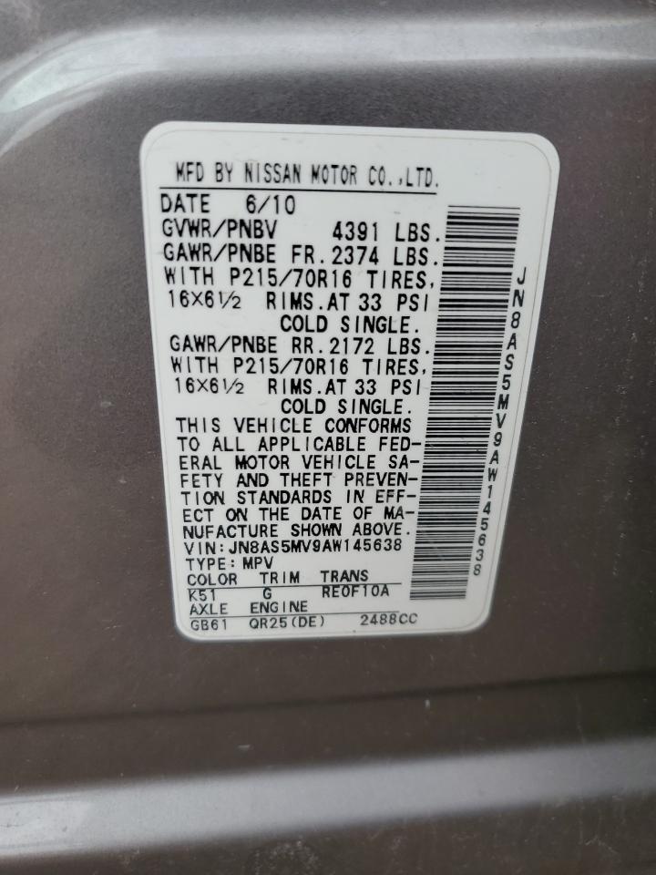 2010 Nissan Rogue S VIN: JN8AS5MV9AW145638 Lot: 81519855