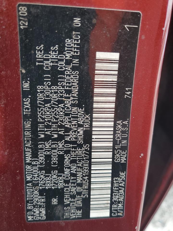 2009 Toyota Tundra Double Cab VIN: 5TFRU54199X017735 Lot: 80669685