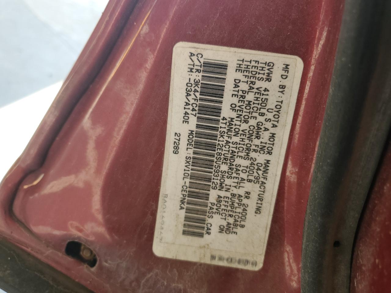 1995 Toyota Camry Le VIN: 4T1SK12E8SU593129 Lot: 82136075