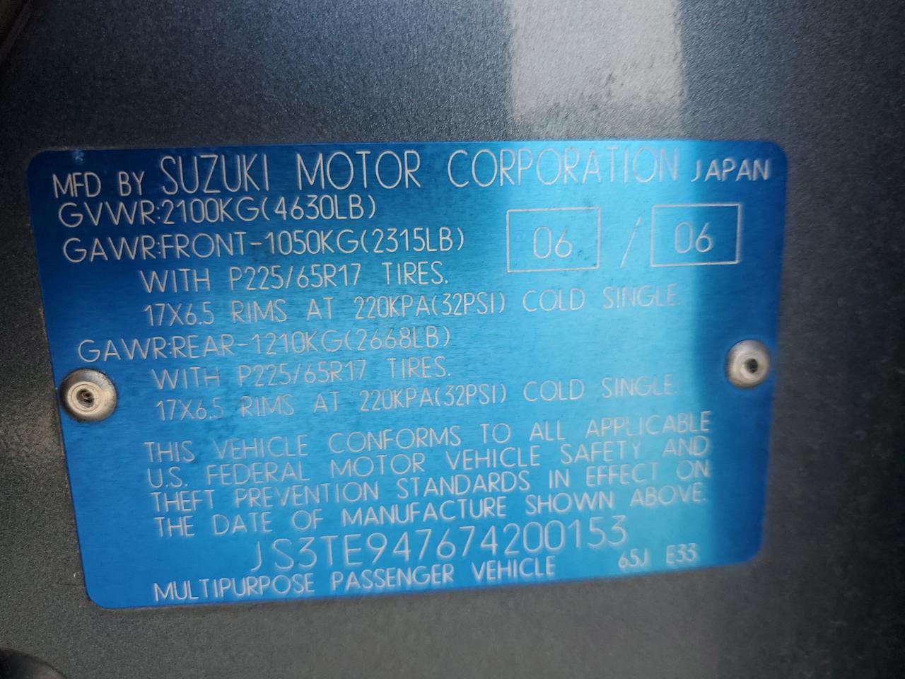 2007 Suzuki Grand Vitara Luxury VIN: JS3TE947674200153 Lot: 81905035