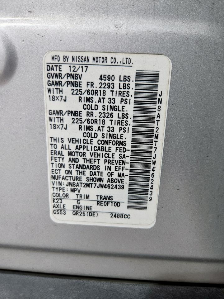 2018 Nissan Rogue S VIN: JN8AT2MT7JW462439 Lot: 81913795