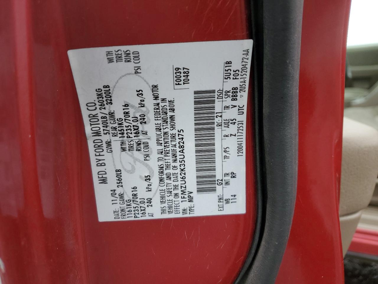 2005 Ford Explorer Xls VIN: 1FMZU62K35UA82475 Lot: 80831945