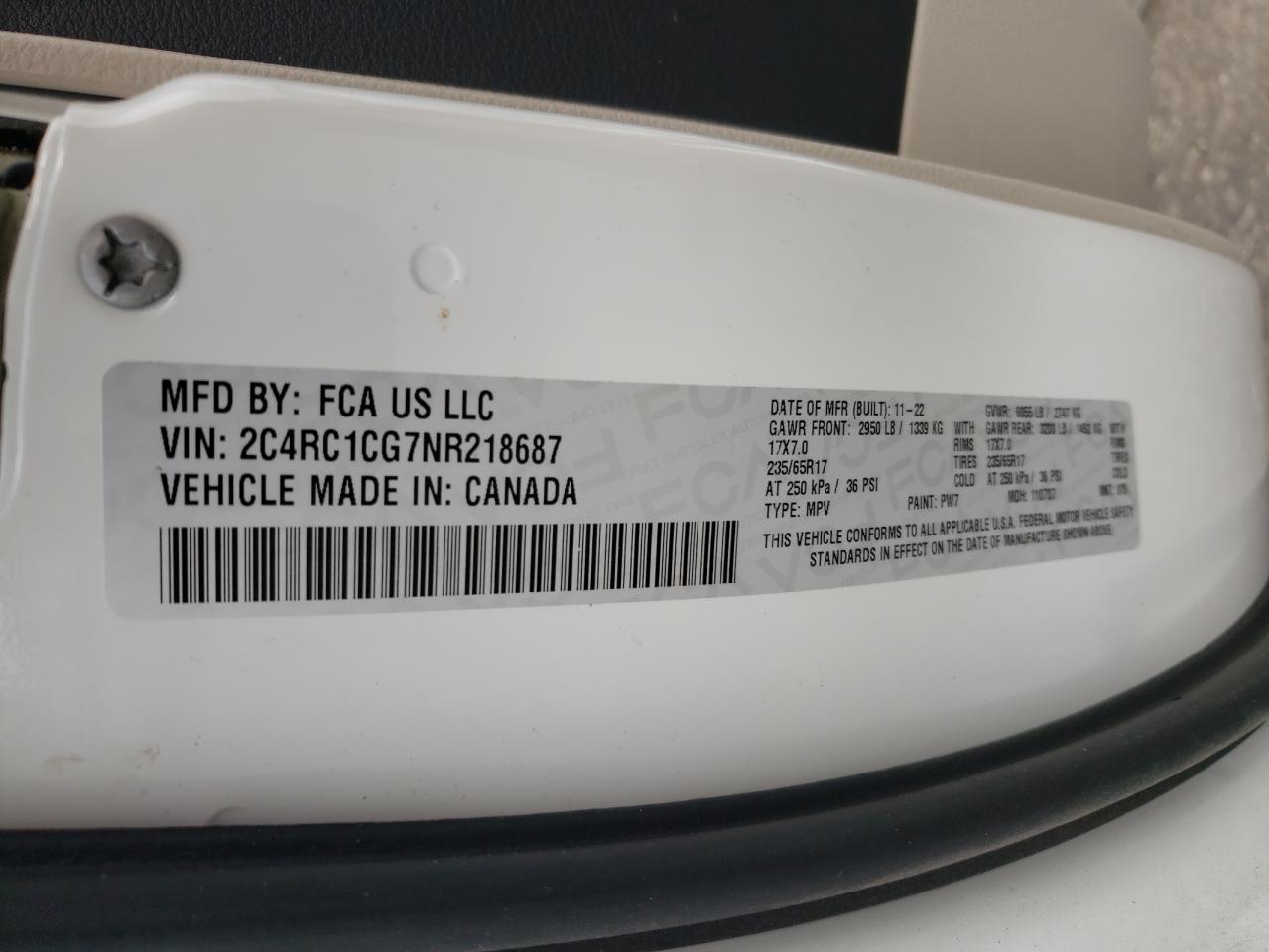 2022 Chrysler Voyager Lx VIN: 2C4RC1CG7NR218687 Lot: 81005915