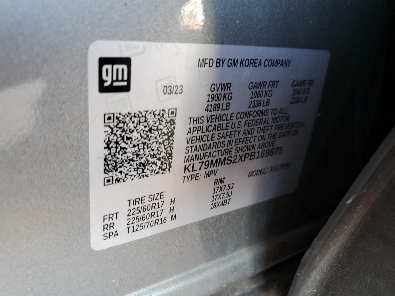 2023 Chevrolet Trailblazer Ls VIN: KL79MMS2XPB169875 Lot: 71287145