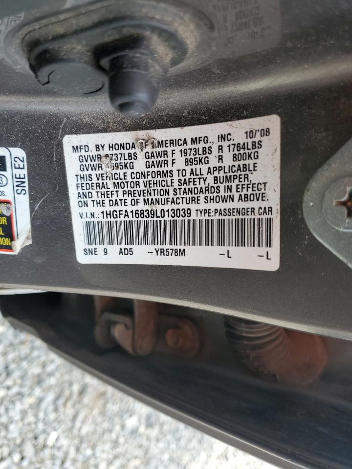 2009 Honda Civic Ex VIN: 1HGFA16839L013039 Lot: 84183475