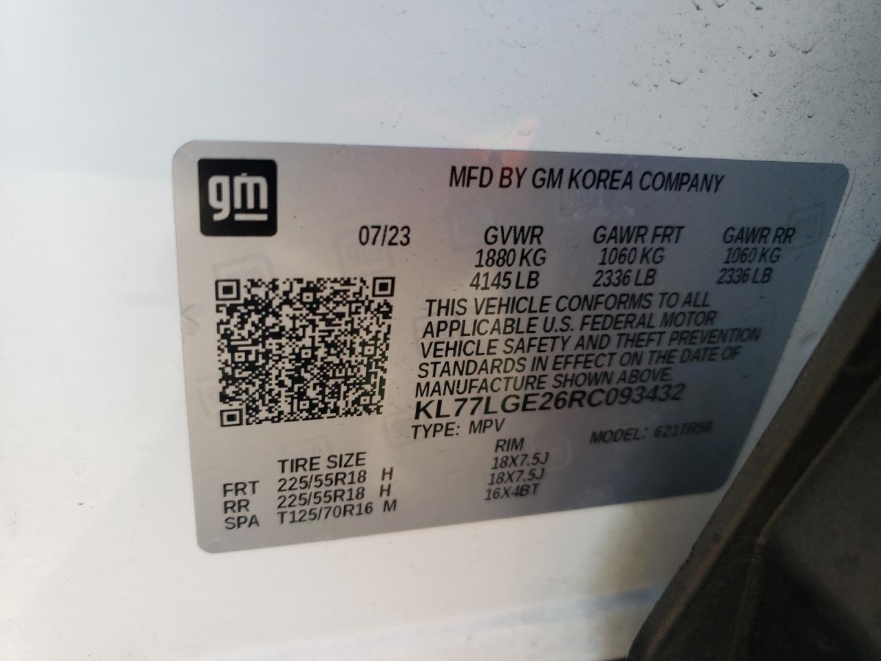 2024 Chevrolet Trax 1Rs VIN: KL77LGE26RC093432 Lot: 81155295