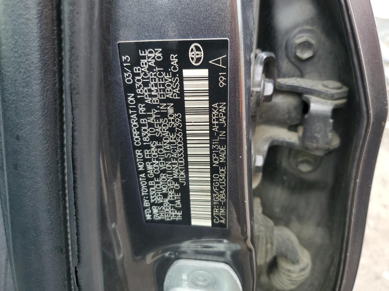 2013 Toyota Yaris VIN: JTDKTUD33DD567393 Lot: 84073645