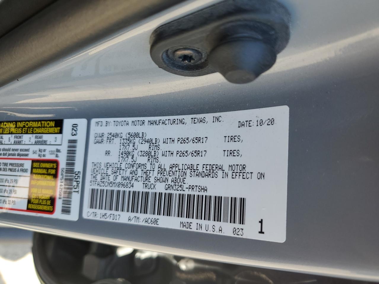 2021 Toyota Tacoma Double Cab VIN: 5TFAZ5CN5MX096834 Lot: 69462855