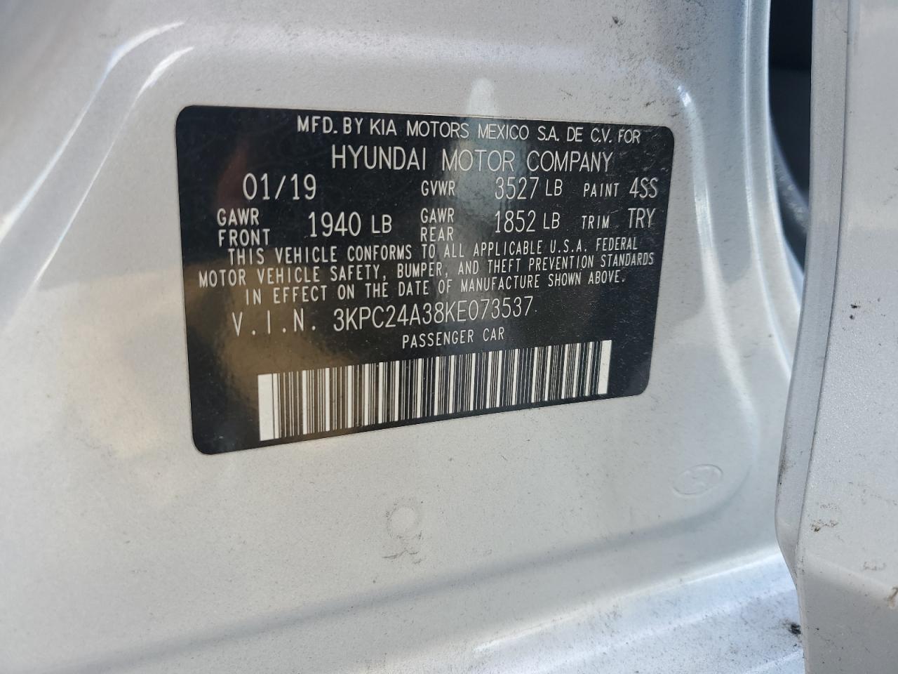 2019 Hyundai Accent Se VIN: 3KPC24A38KE073537 Lot: 71301585