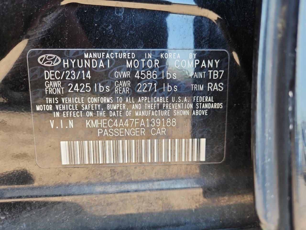 2015 Hyundai Sonata Hybrid VIN: KMHEC4A47FA139188 Lot: 81567125