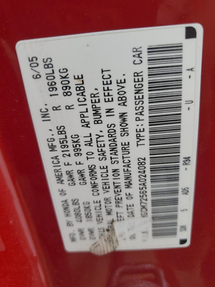 2005 Honda Accord Lx VIN: 1HGCM72565A024082 Lot: 72044695