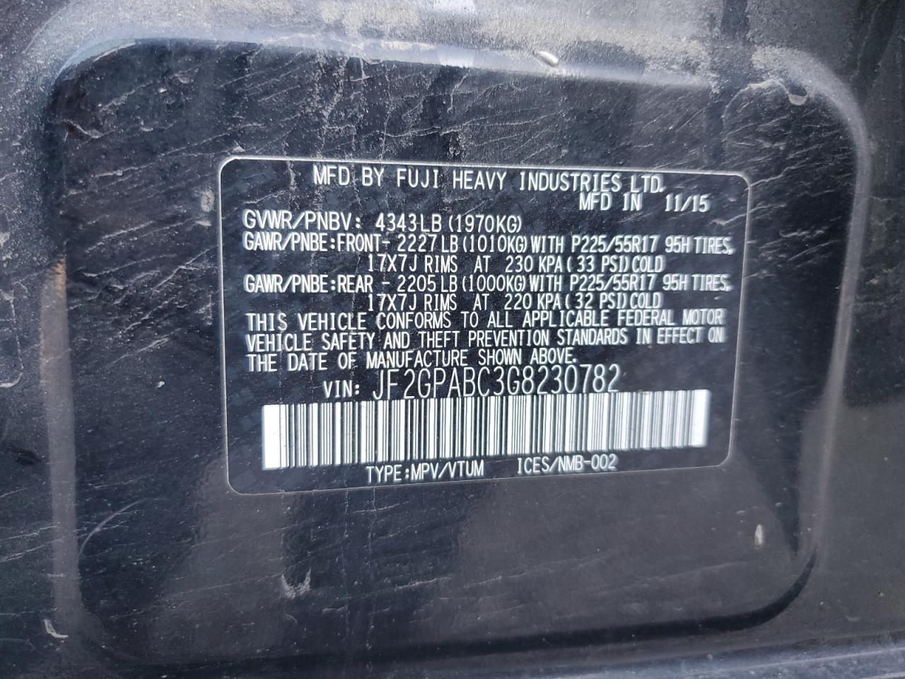 2016 Subaru Crosstrek Premium VIN: JF2GPABC3G8230782 Lot: 80609625