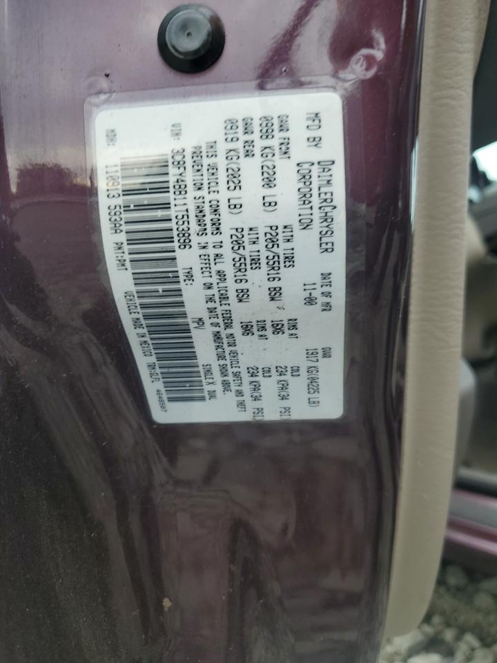 2001 Chrysler Pt Cruiser VIN: 3C8FY4BB11T553896 Lot: 80590295