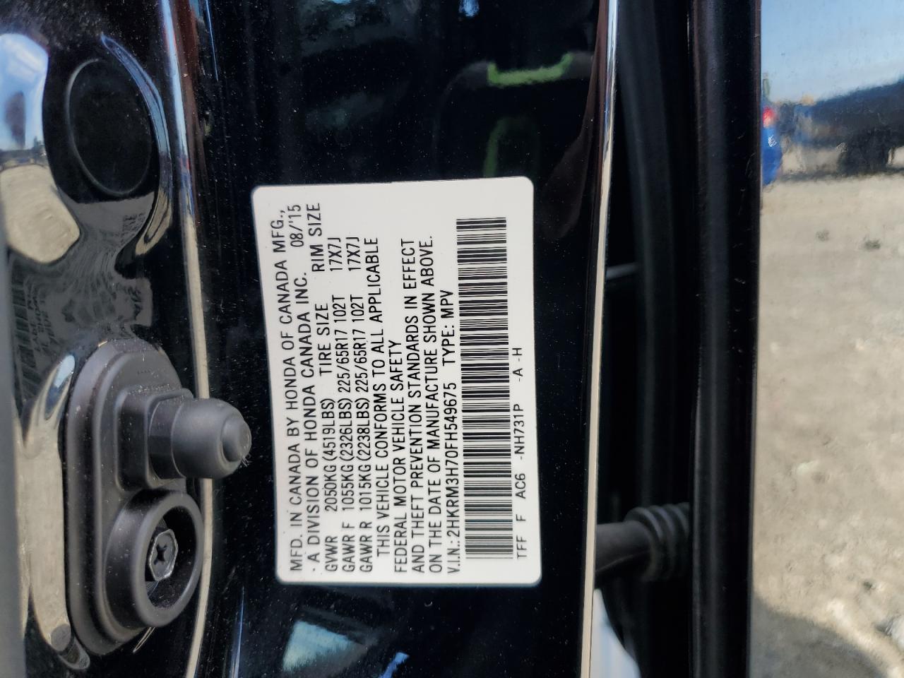 2015 Honda Cr-V Exl VIN: 2HKRM3H70FH549675 Lot: 71860015