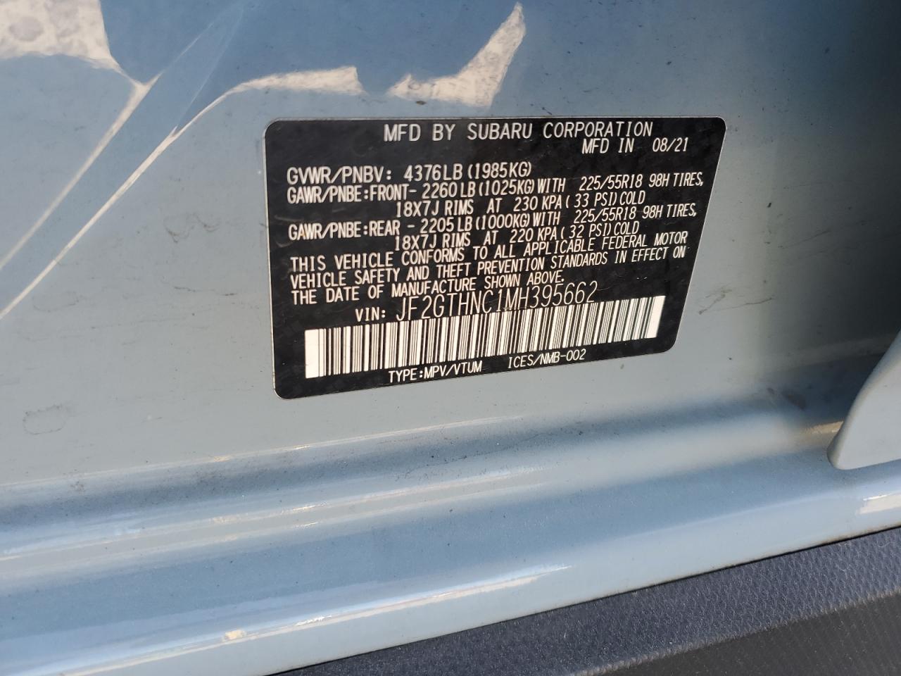 2021 Subaru Crosstrek Limited VIN: JF2GTHNC1MH395662 Lot: 80617135