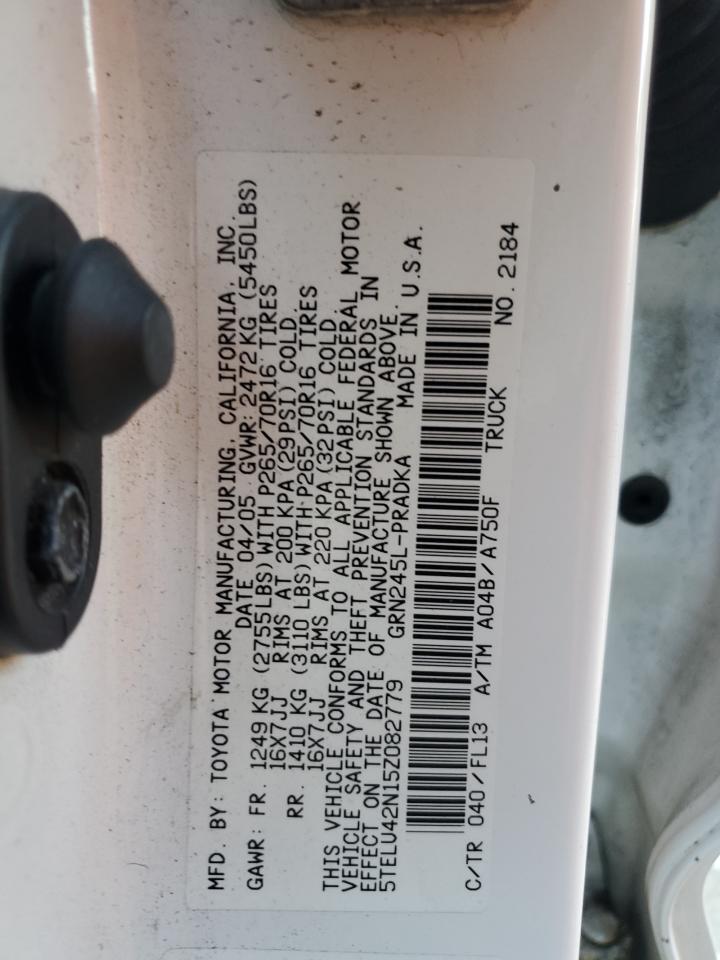 2005 Toyota Tacoma Double Cab VIN: 5TELU42N15Z082779 Lot: 70570205