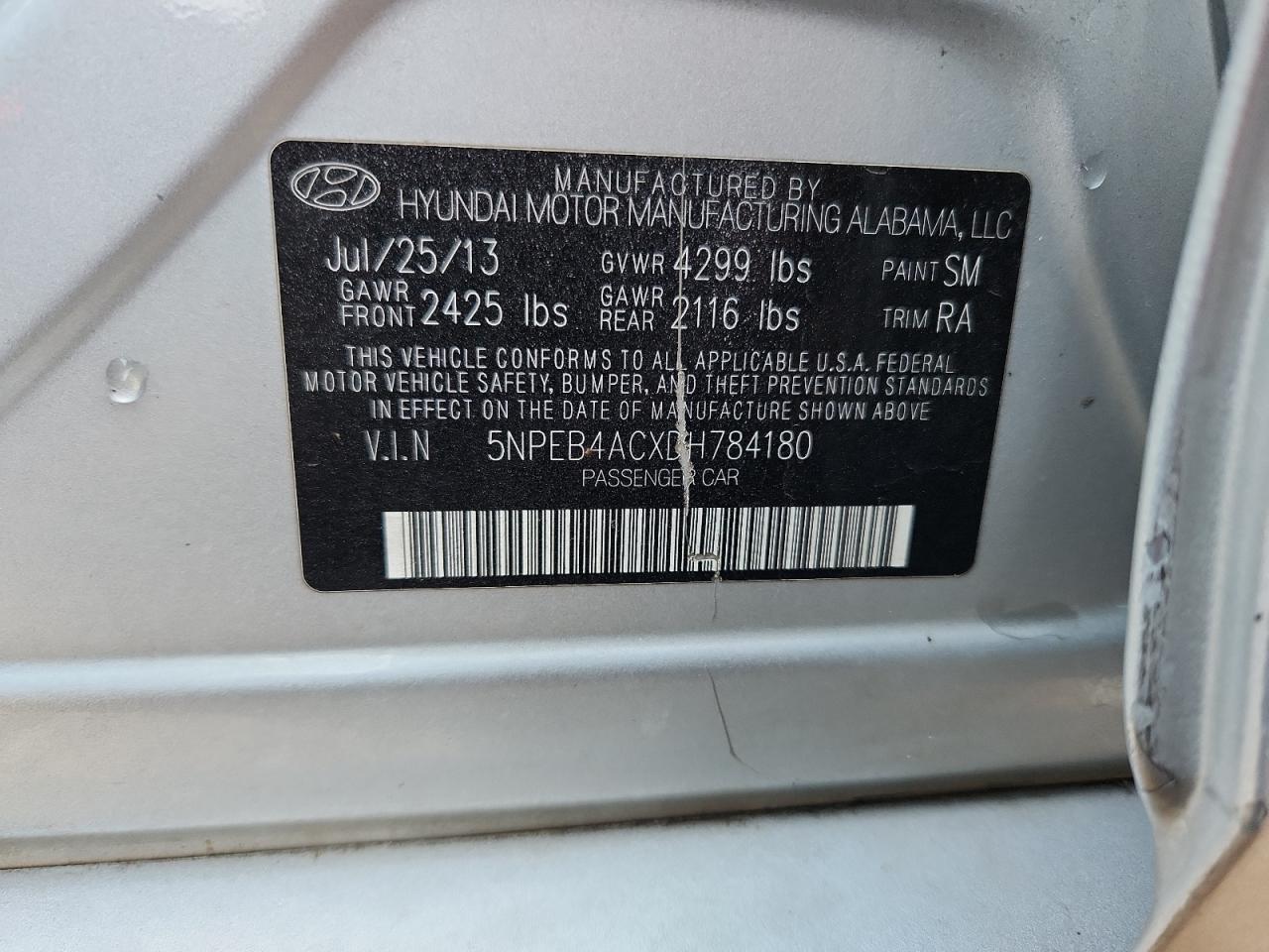 2013 Hyundai Sonata Gls VIN: 5NPEB4ACXDH784180 Lot: 81438145
