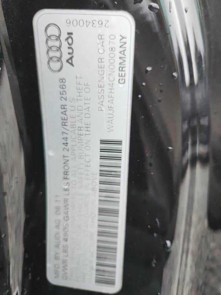2012 Audi A5 Premium Plus VIN: WAUJFAFH4CN000870 Lot: 83802025