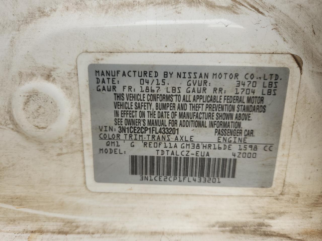 2015 Nissan Versa Note S VIN: 3N1CE2CP1FL433201 Lot: 84398135