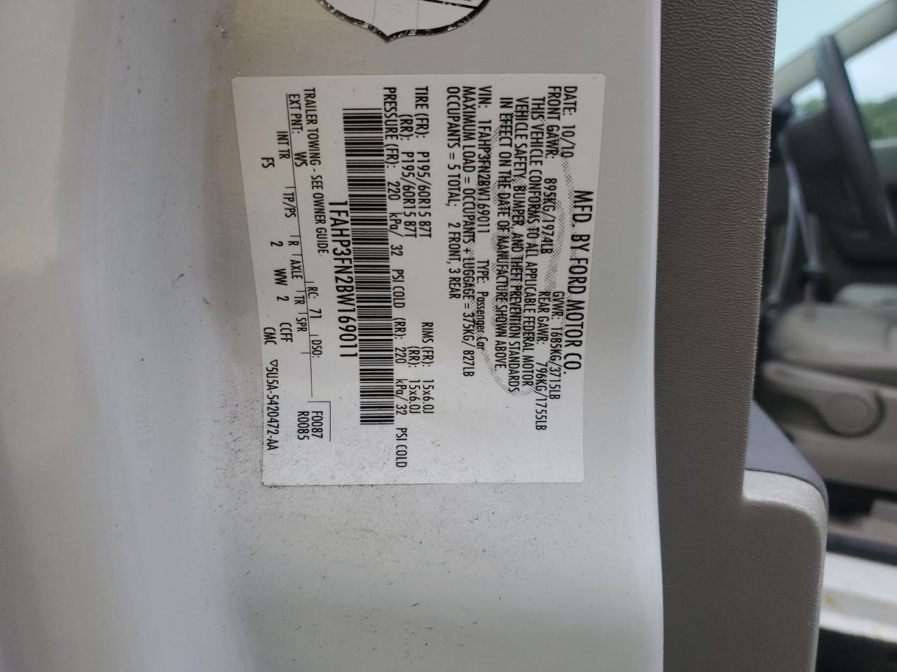 2011 Ford Focus Se VIN: 1FAHP3FN2BW169011 Lot: 82044995