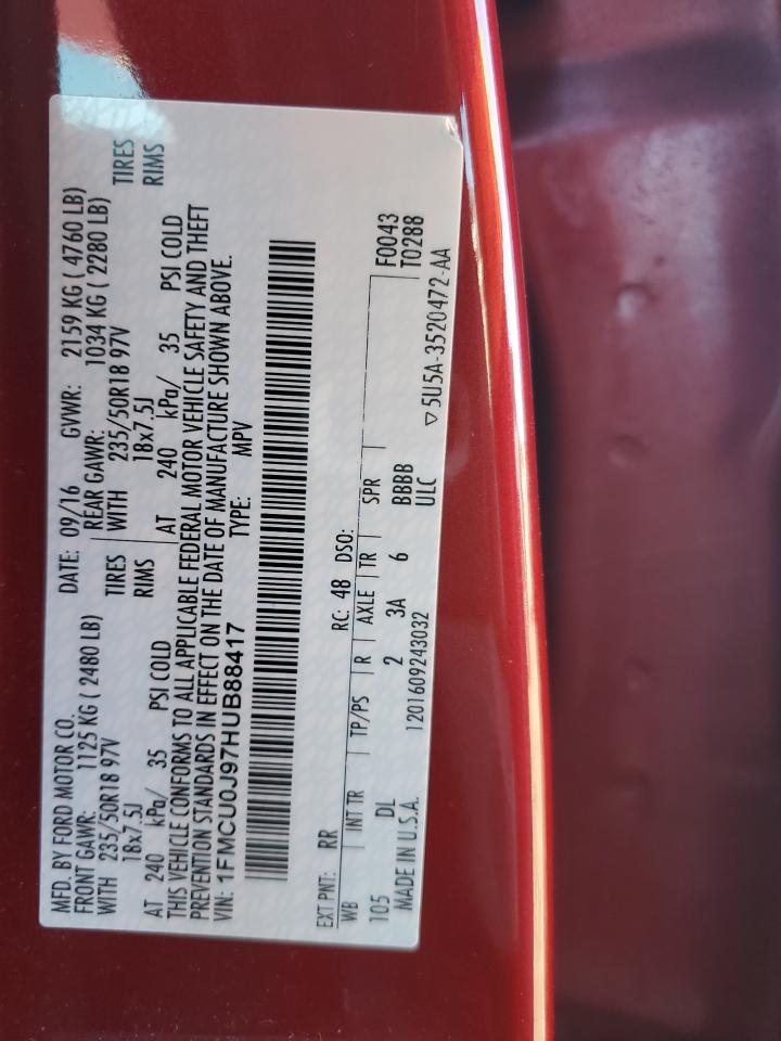 2017 Ford Escape Titanium VIN: 1FMCU0J97HUB88417 Lot: 84361825