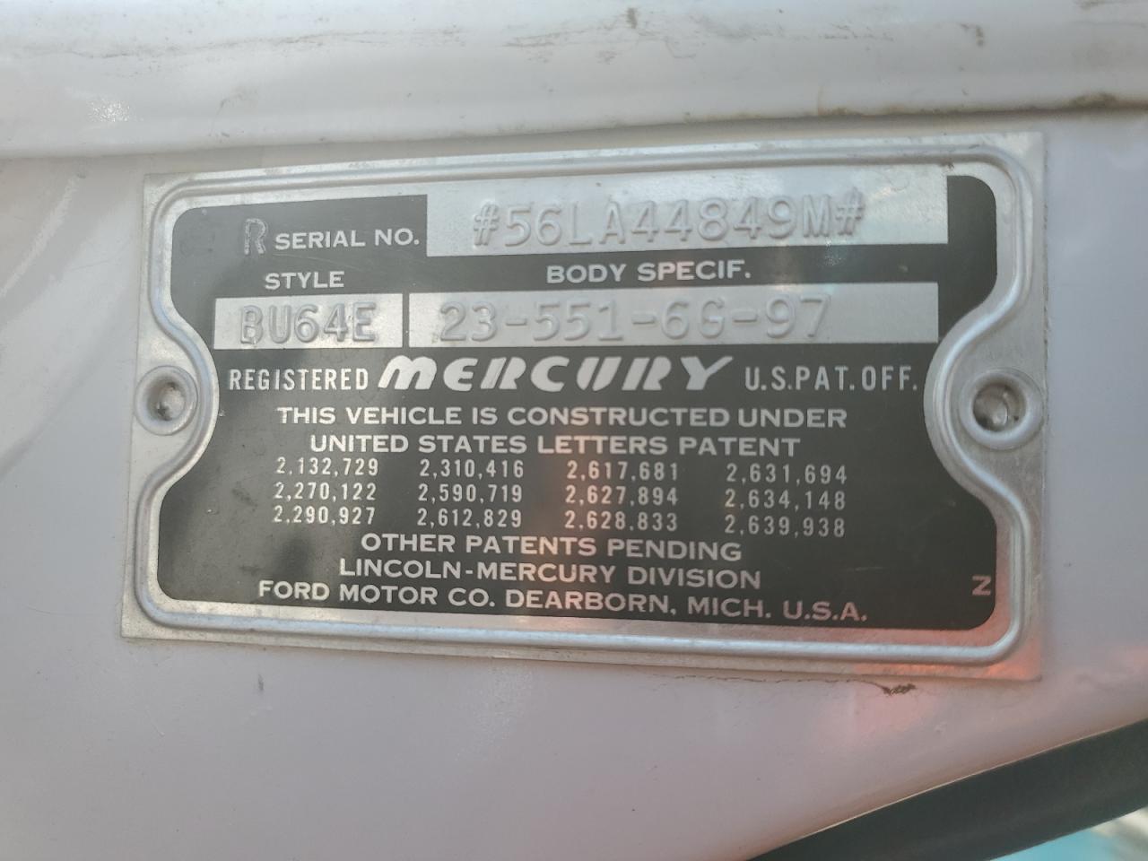 1956 Mercury Mercury VIN: 56LA44849M Lot: 69374205