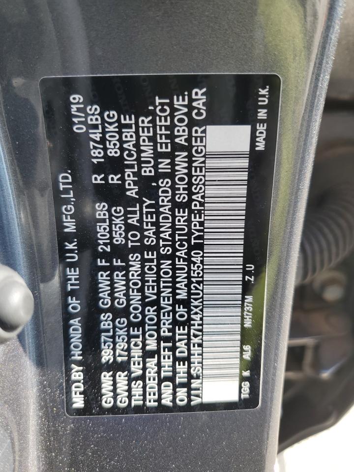 2019 Honda Civic Sport VIN: SHHFK7H4XKU215540 Lot: 80537475