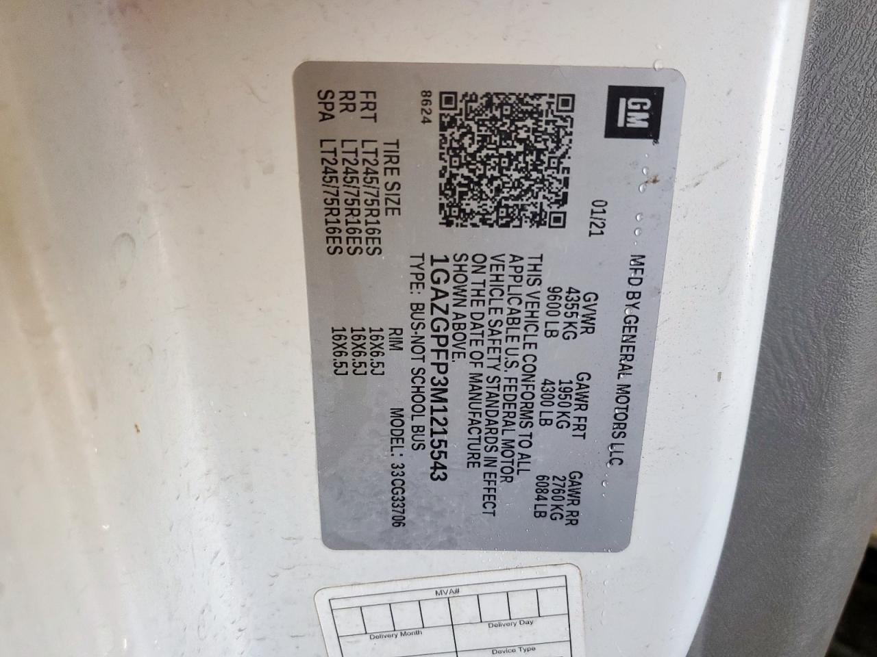 2021 Chevrolet Express G3500 Lt VIN: 1GAZGPFP3M1215543 Lot: 84222435