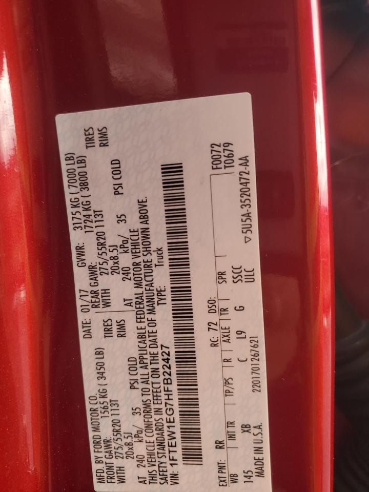 2017 Ford F150 Supercrew VIN: 1FTEW1EG7HFB22427 Lot: 80017345