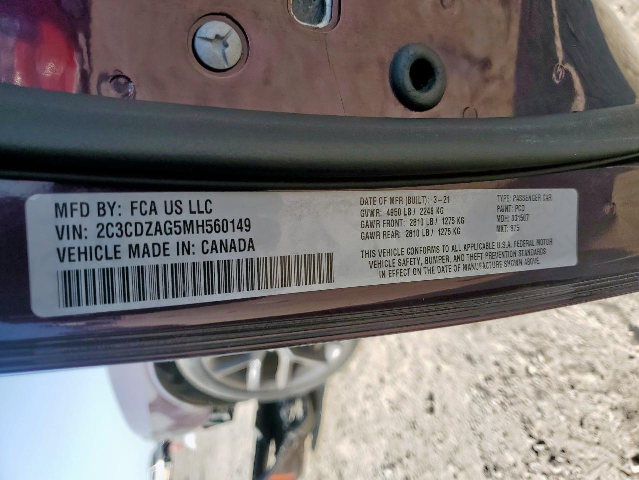 2021 Dodge Challenger Sxt VIN: 2C3CDZAG5MH560149 Lot: 80901025