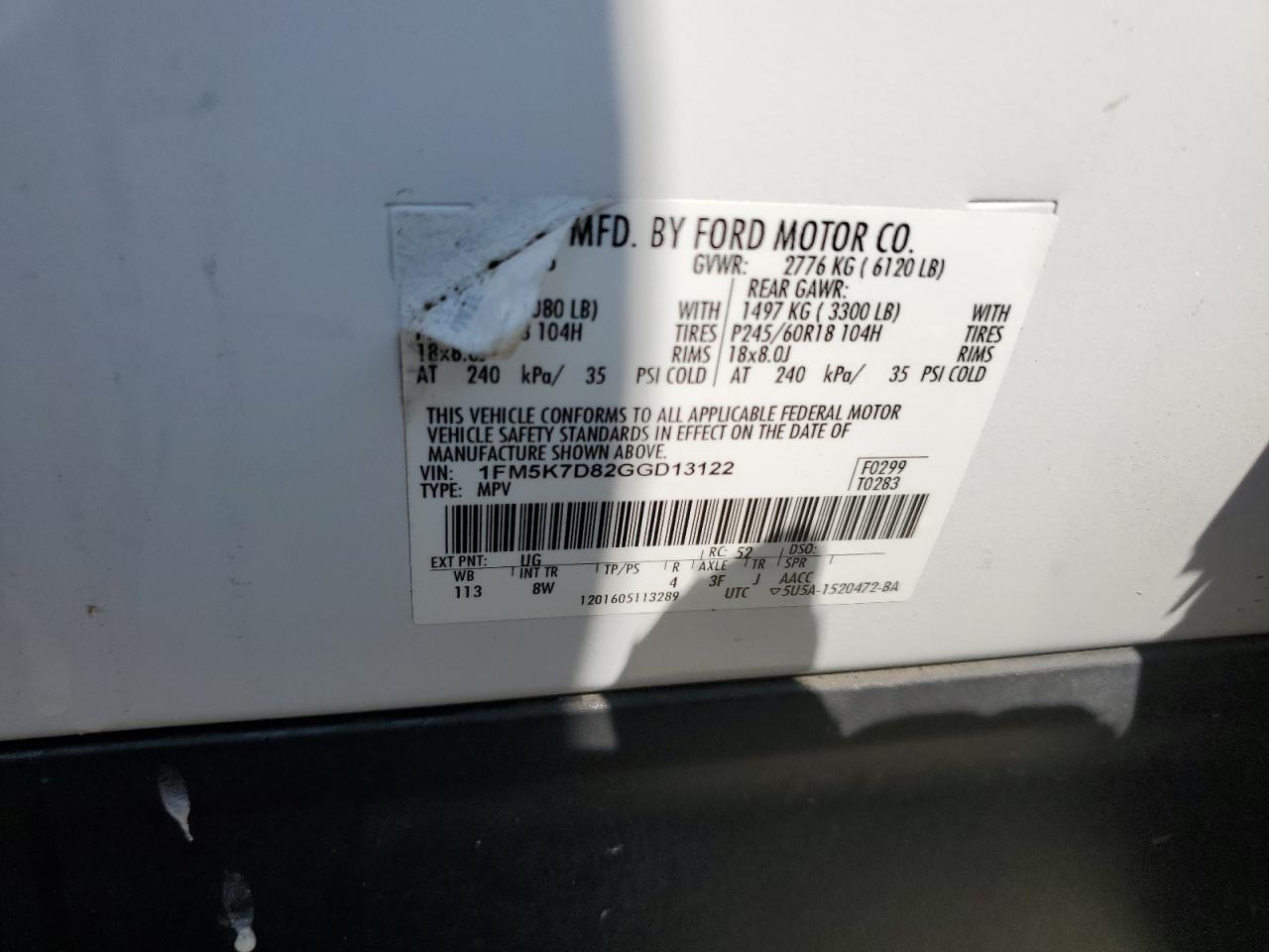 2016 Ford Explorer Xlt VIN: 1FM5K7D82GGD13122 Lot: 80368895