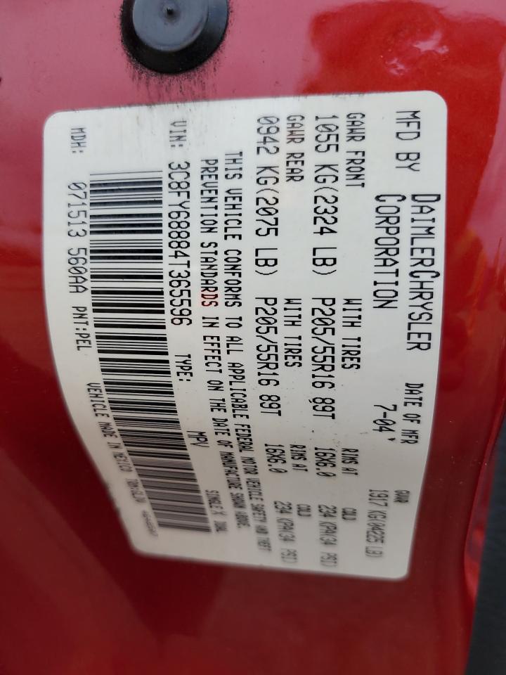 2004 Chrysler Pt Cruiser Limited VIN: 3C8FY68884T365596 Lot: 81682025