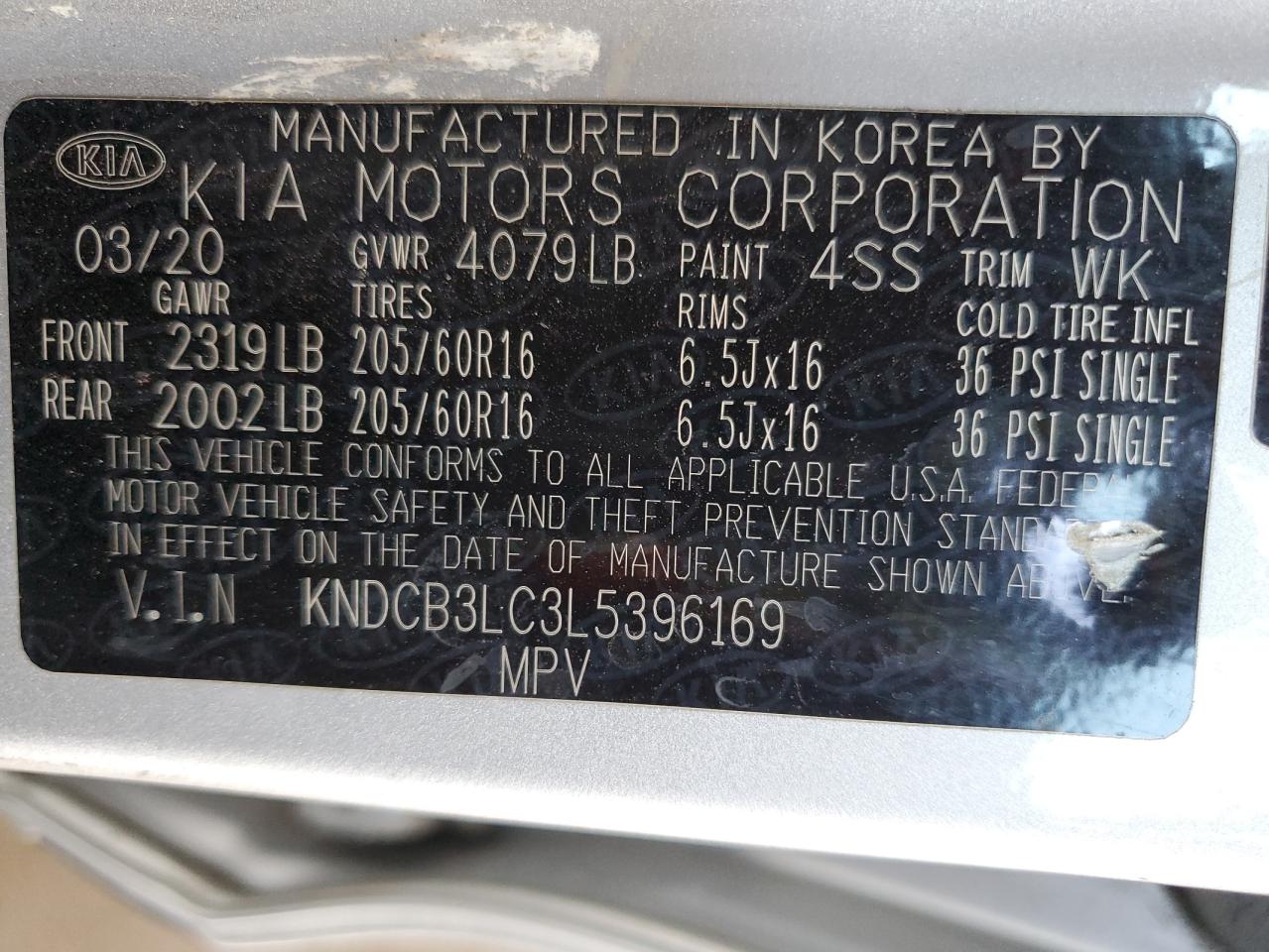 2020 Kia Niro Lx VIN: KNDCB3LC3L5396169 Lot: 84001135