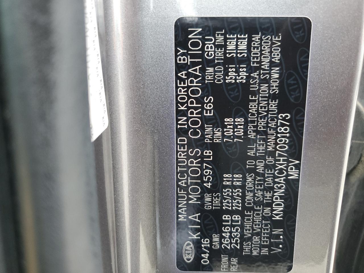 2017 Kia Sportage Ex VIN: KNDPN3ACXH7091873 Lot: 81492195