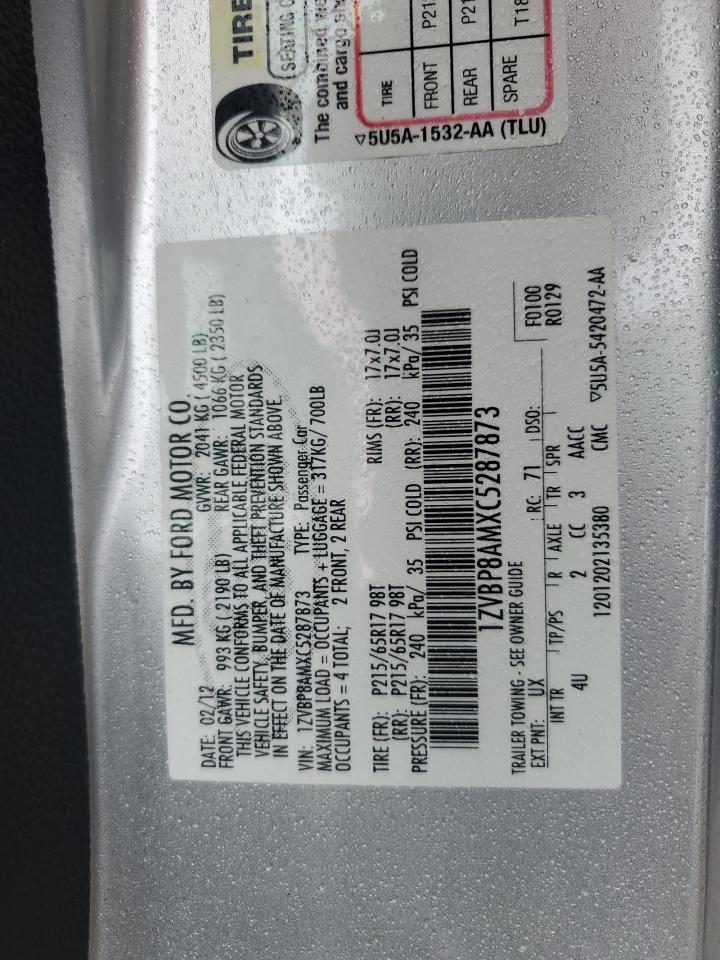 2012 Ford Mustang VIN: 1ZVBP8AMXC5287873 Lot: 80137495