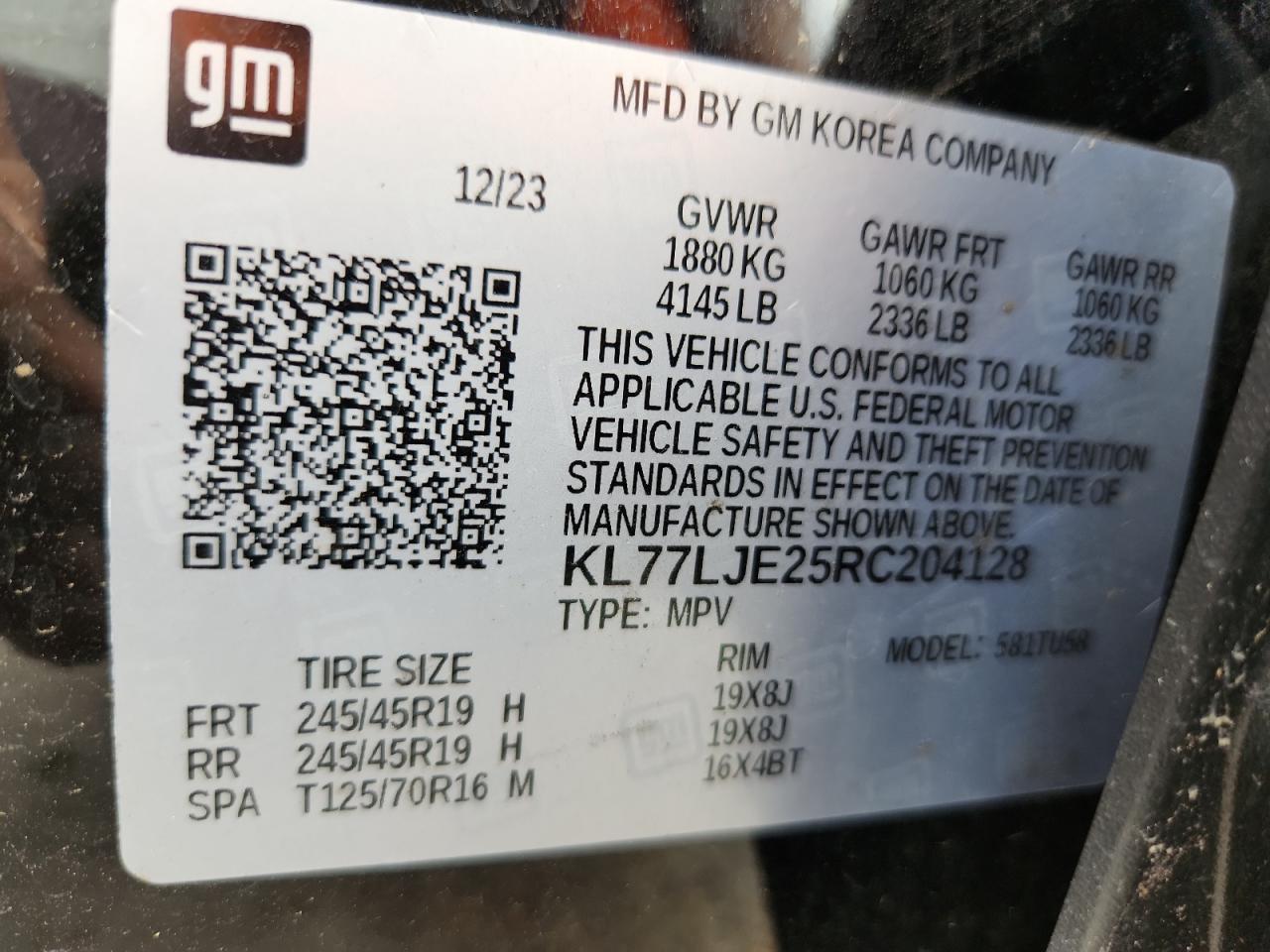 2024 Chevrolet Trax 2Rs VIN: KL77LJE25RC204128 Lot: 71563235