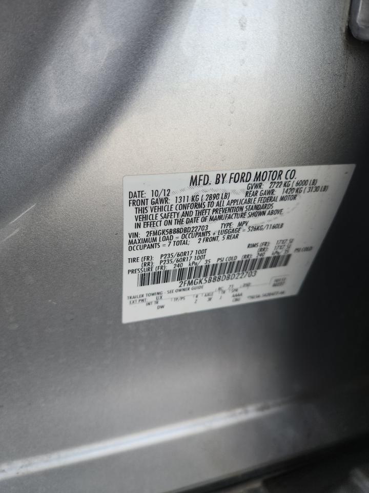 2013 Ford Flex Se VIN: 2FMGK5B88DBD22703 Lot: 80913885