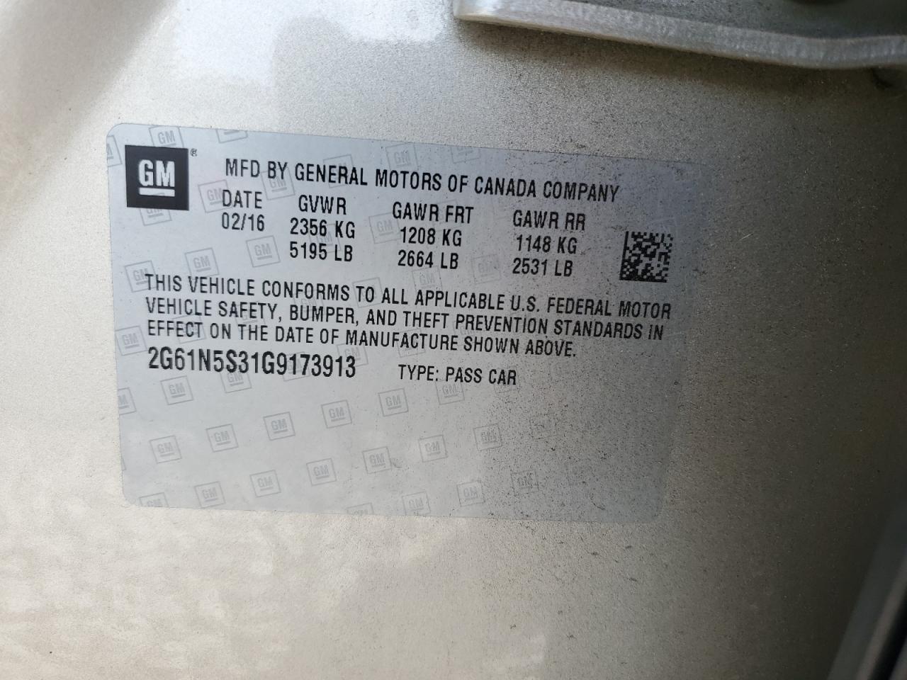 2016 Cadillac Xts Luxury Collection VIN: 2G61N5S31G9173913 Lot: 71607545