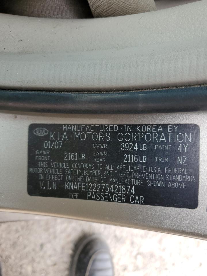 2007 Kia Spectra Ex VIN: KNAFE122275421874 Lot: 81287025