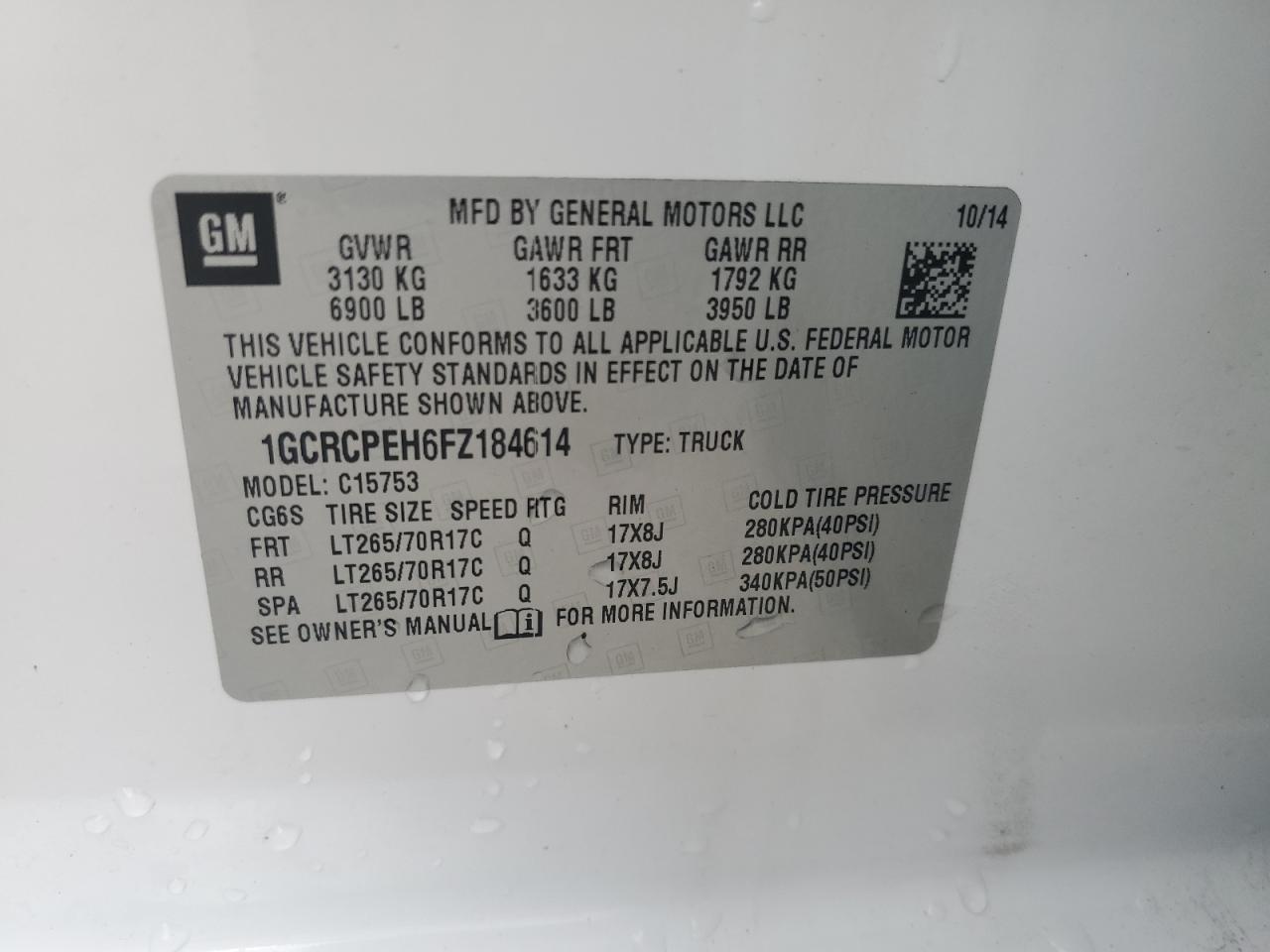 2015 Chevrolet Silverado C1500 VIN: 1GCRCPEH6FZ184614 Lot: 69400775