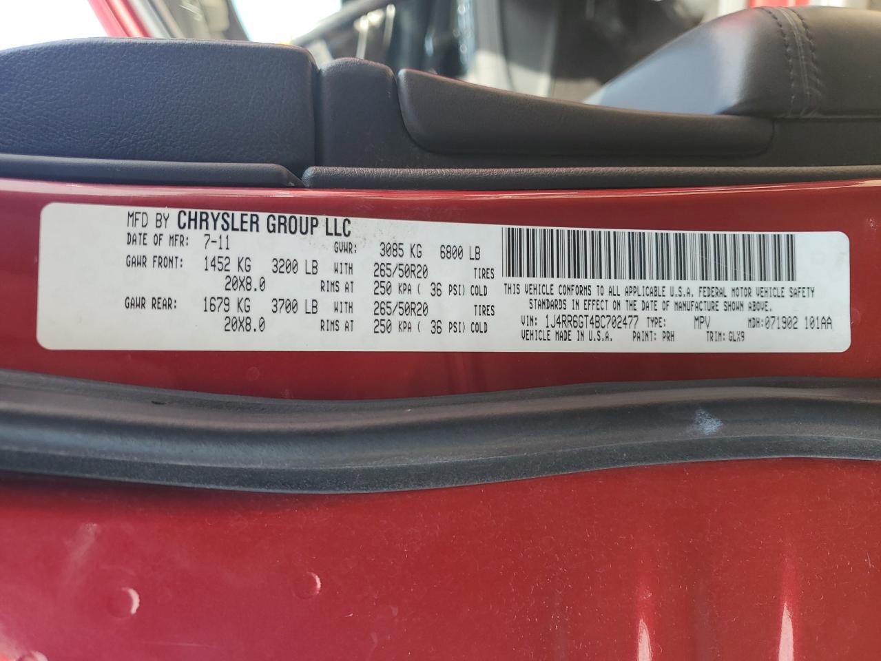 2011 Jeep Grand Cherokee Overland VIN: 1J4RR6GT4BC702477 Lot: 80075475