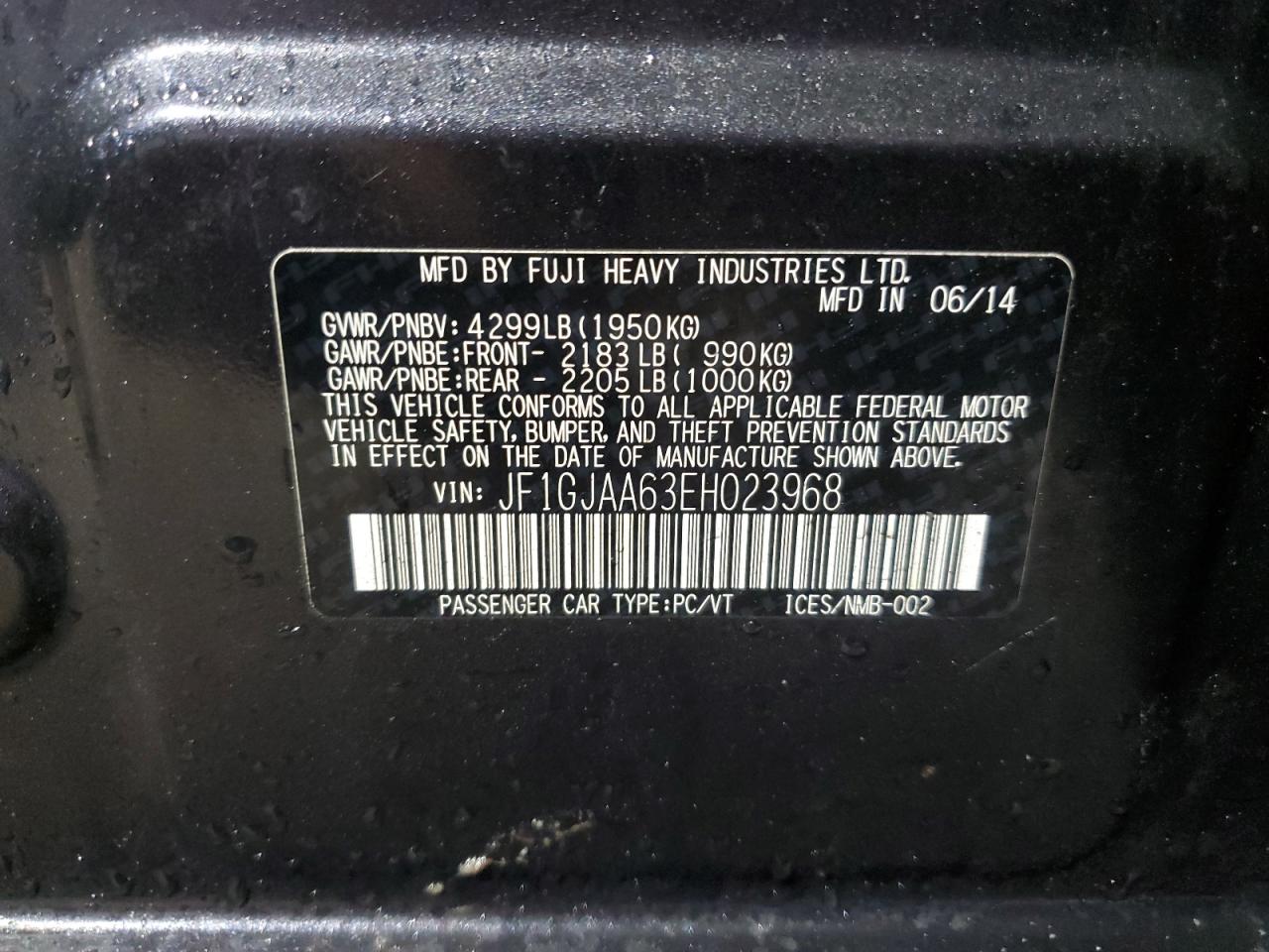 2014 Subaru Impreza VIN: JF1GJAA63EH023968 Lot: 84257605