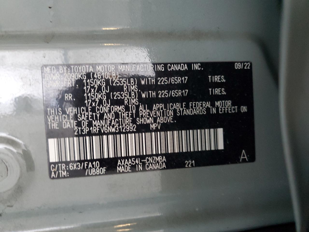 2022 Toyota Rav4 Xle VIN: 2T3P1RFV6NW312992 Lot: 84037215