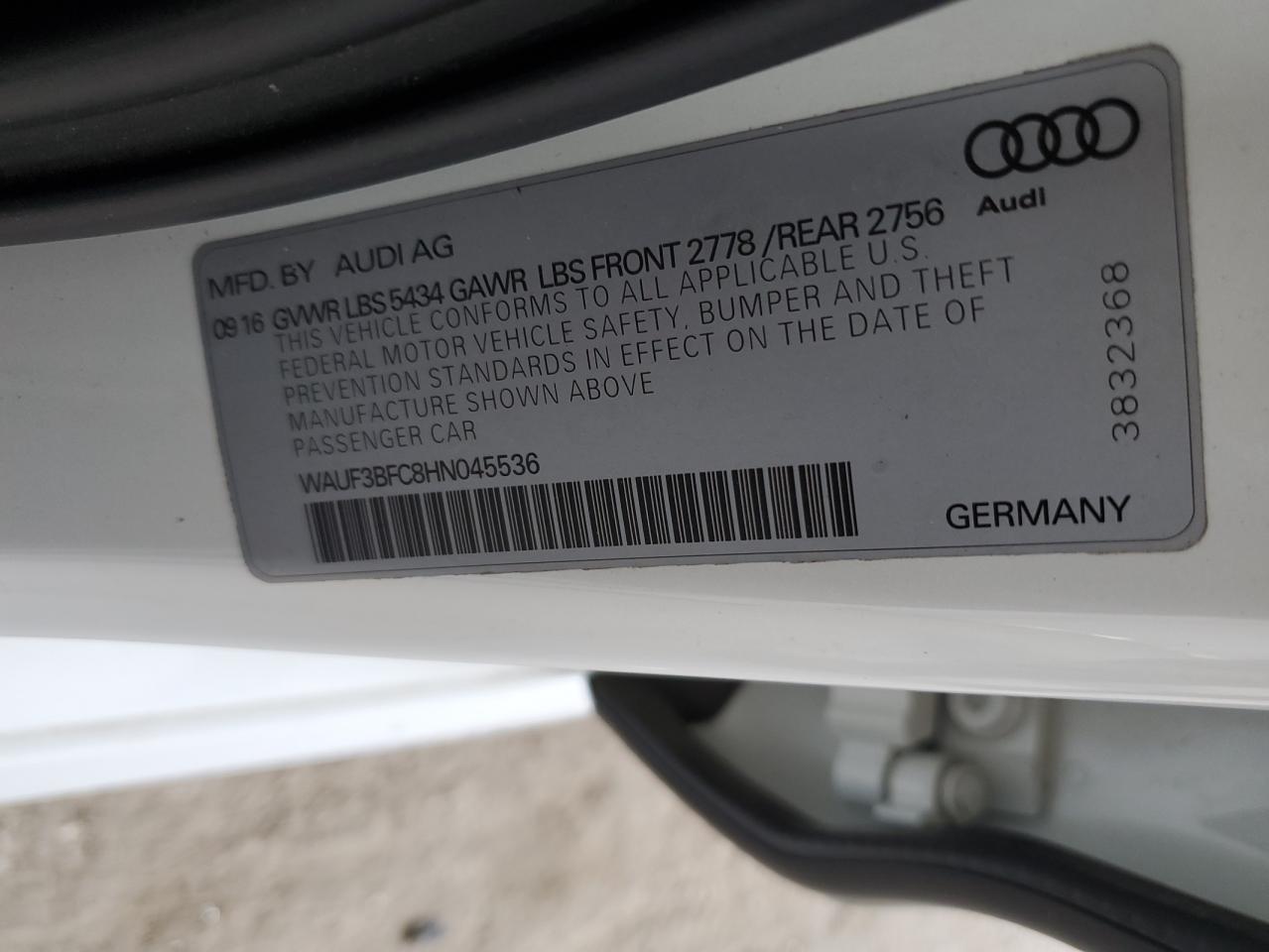 2017 Audi A6 Competition Prestige VIN: WAUF3BFC8HN045536 Lot: 71860075