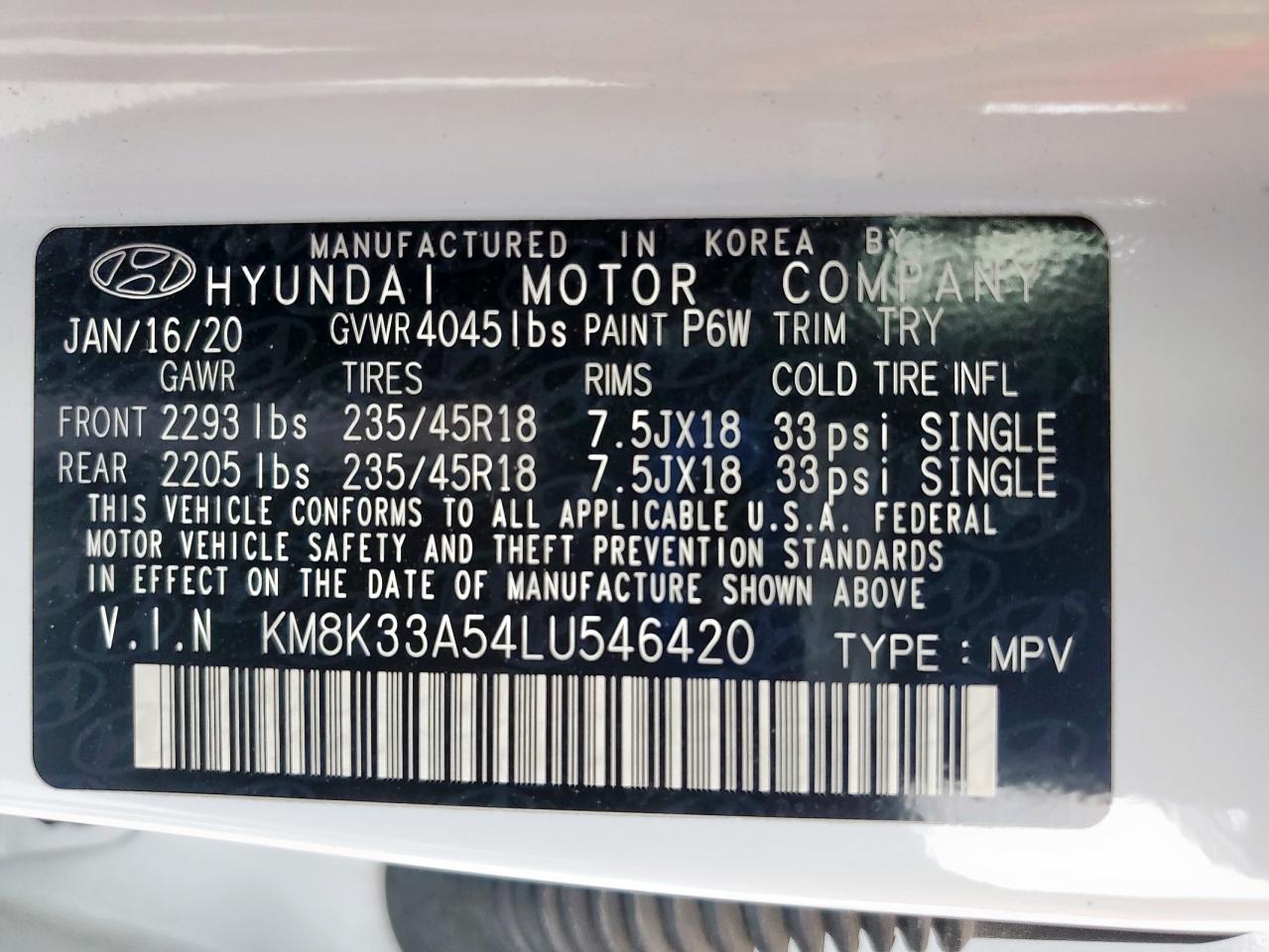 2020 Hyundai Kona Limited VIN: KM8K33A54LU546420 Lot: 81333765