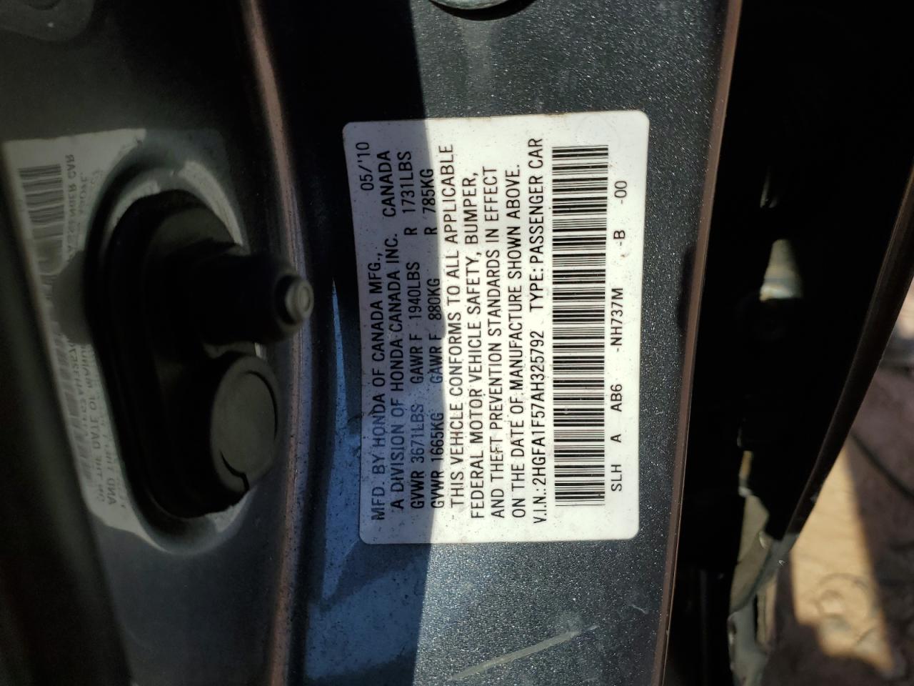 2010 Honda Civic Lx VIN: 2HGFA1F57AH325792 Lot: 81066915