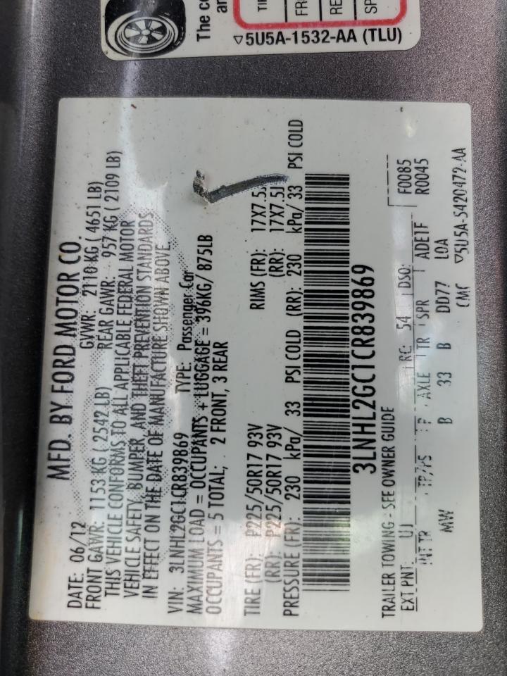 2012 Lincoln Mkz VIN: 3LNHL2GC1CR839869 Lot: 81100155