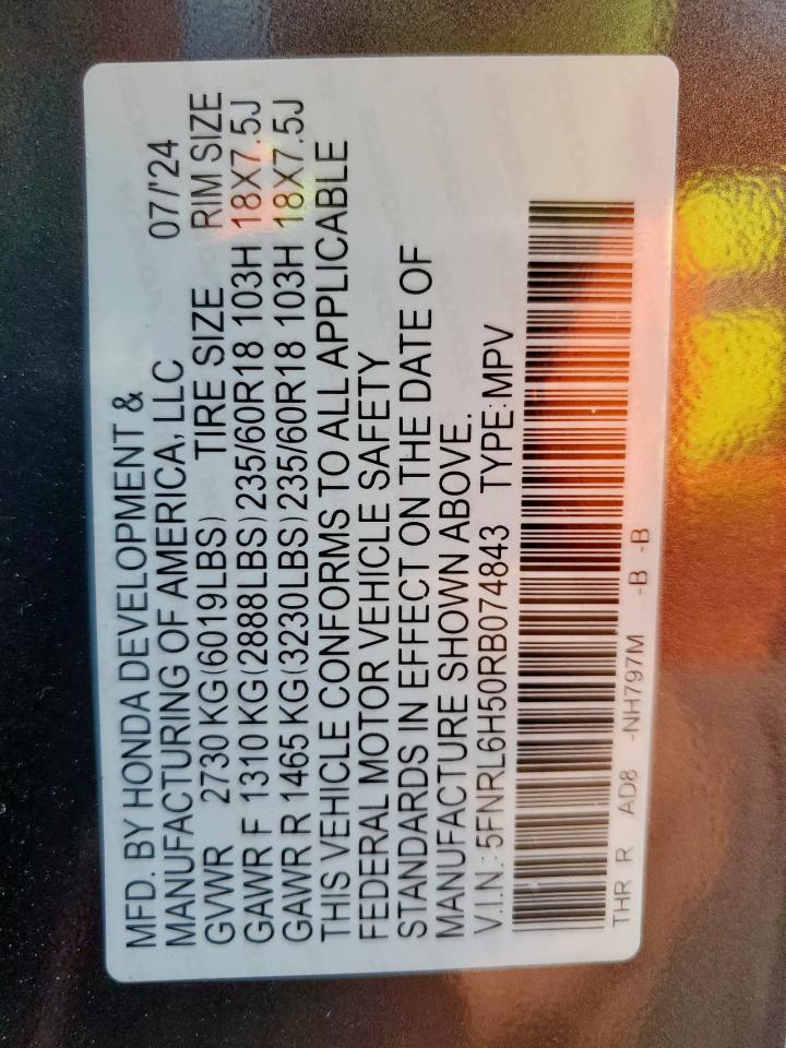 2024 Honda Odyssey Ex VIN: 5FNRL6H50RB074843 Lot: 70348275